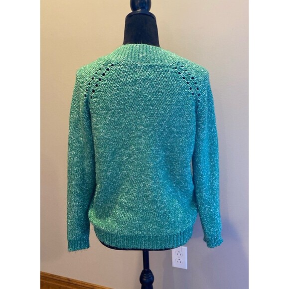 St John’s Bay Woman’s Green Sweater Sz Petite Large V Neck Cable Style SOFT! - Picture 8 of 12